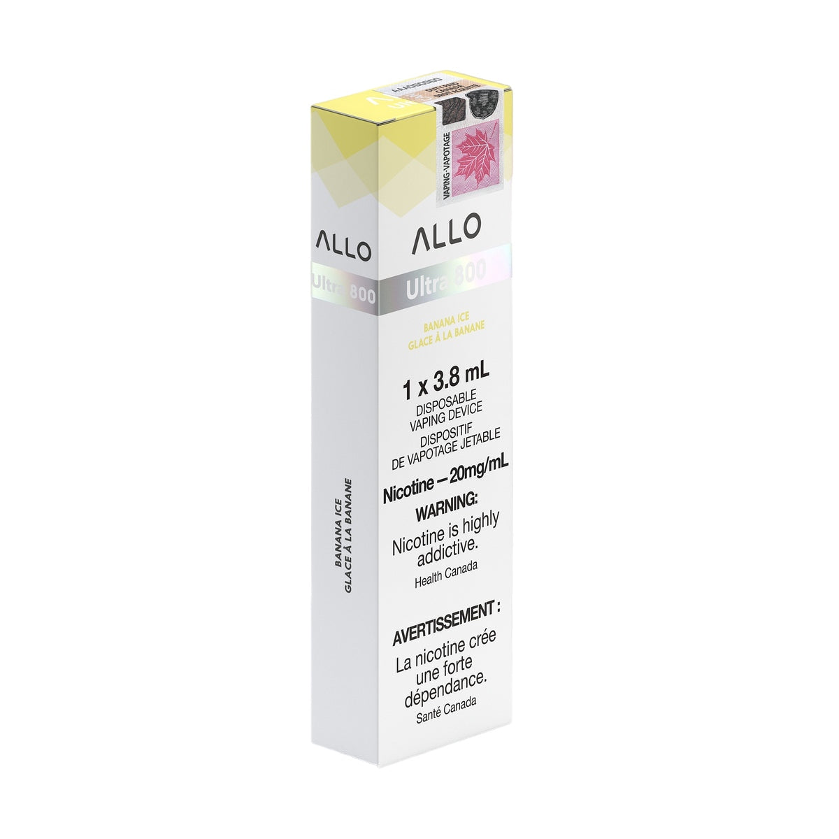 Allo ultra 800 puff disposable vape packaging 20mg nicotine flavour Banana Ice