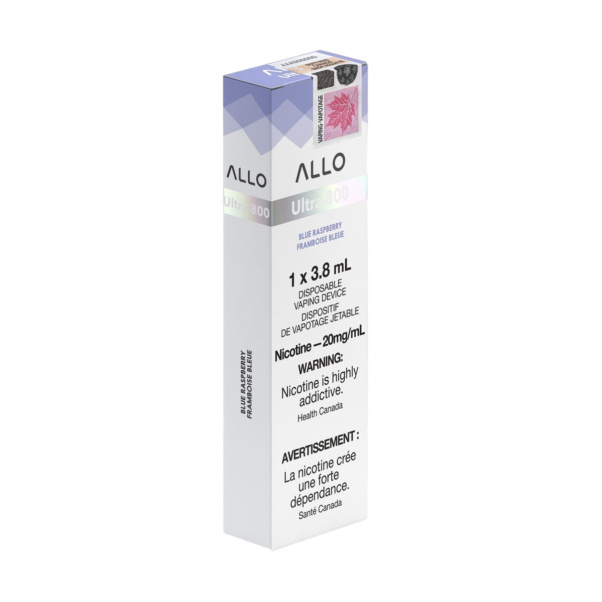 Allo ultra 800 puff disposable vape packaging 20mg nicotine flavour Blue Raspberry