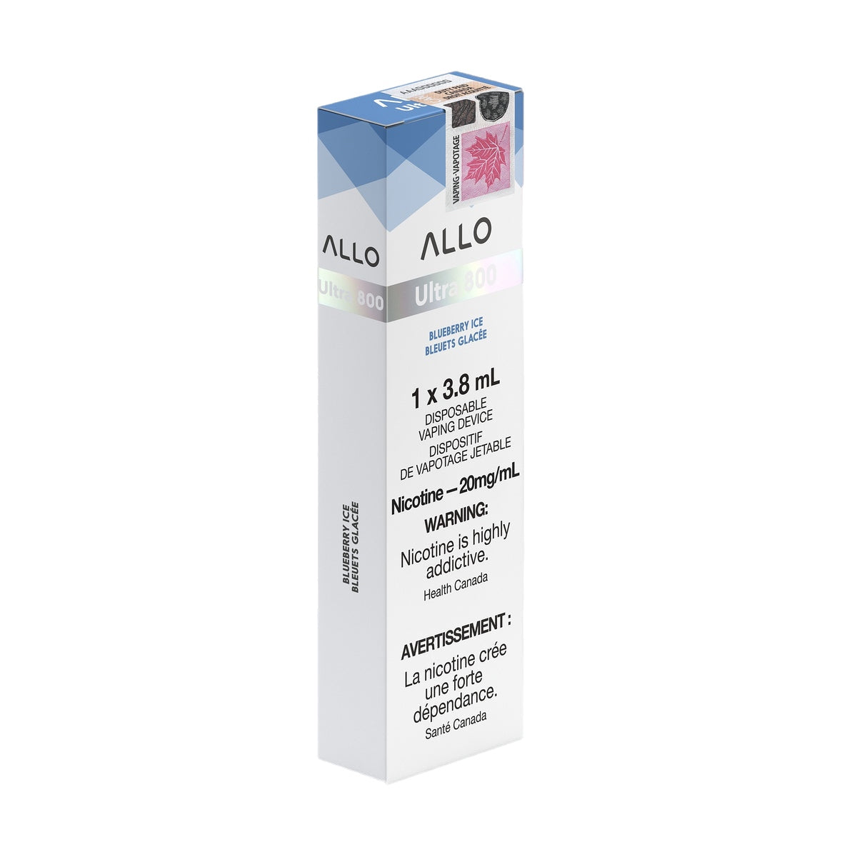 Allo ultra 800 puff disposable vape packaging 20mg nicotine flavour Blueberry Ice