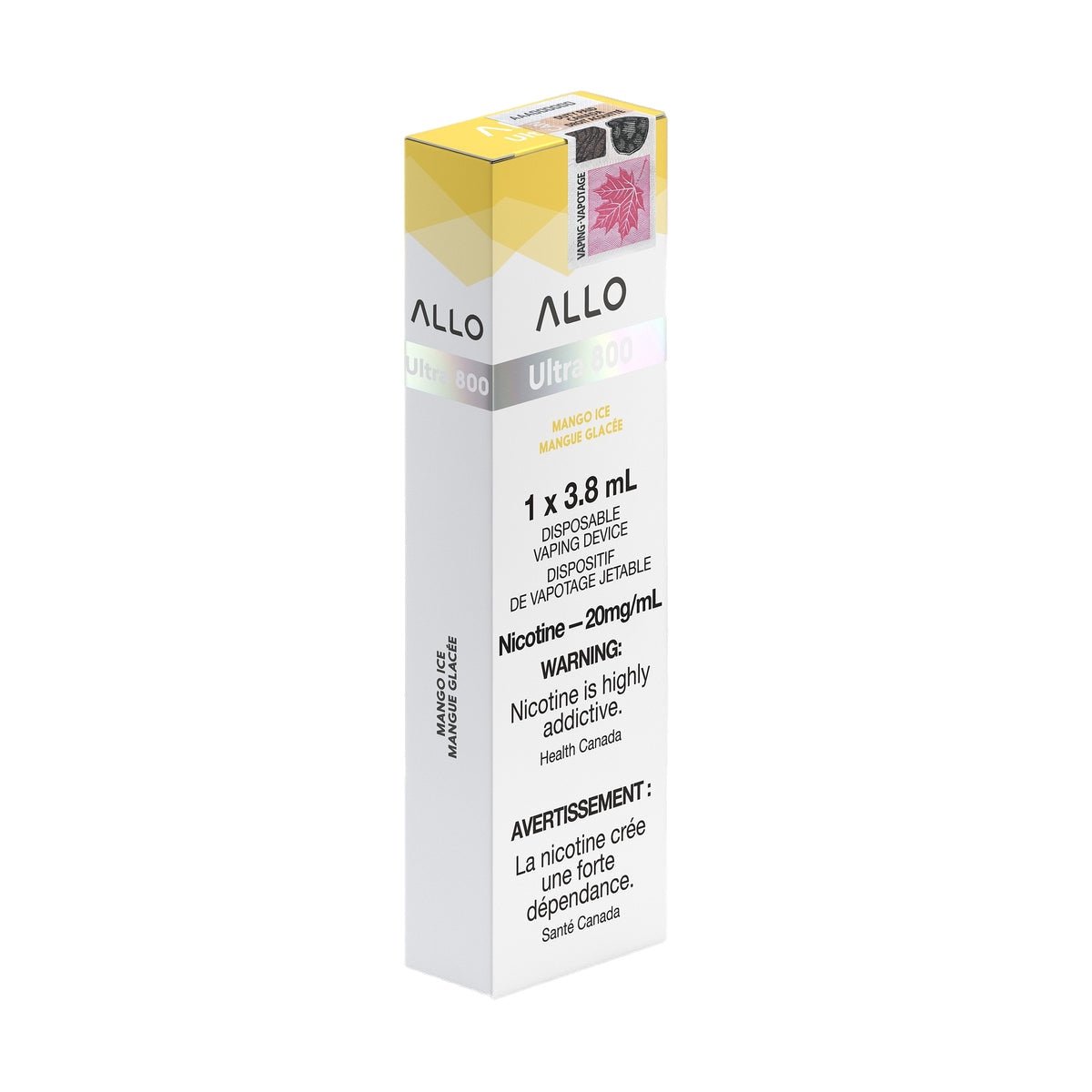 Allo ultra 800 puff disposable vape packaging 20mg nicotine flavour Mango Ice