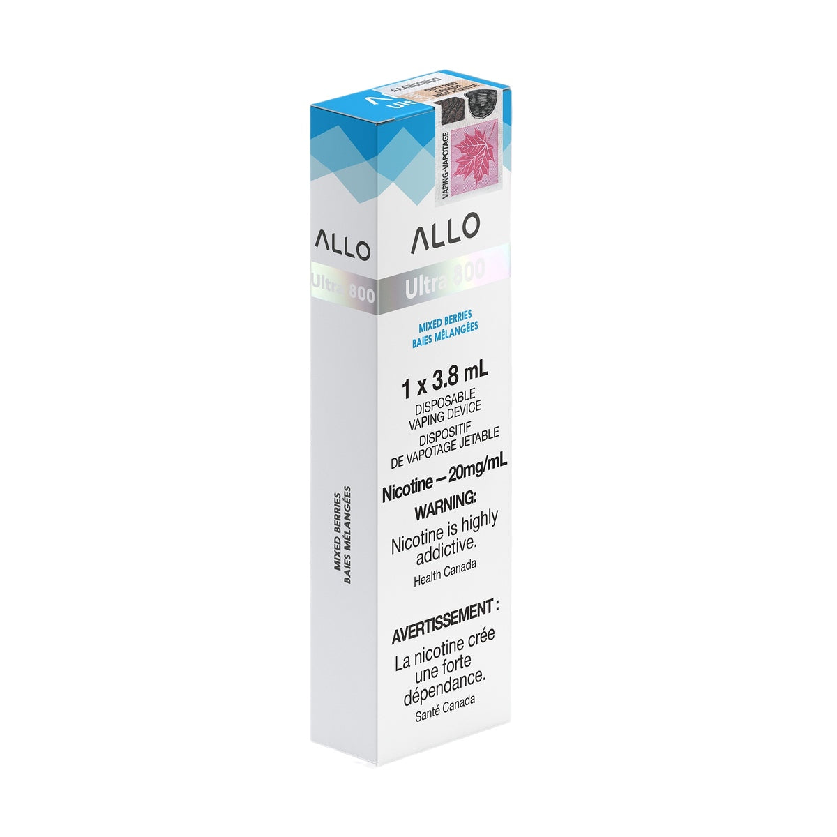 Allo ultra 800 puff disposable vape packaging 20mg nicotine flavour Mixed Berries