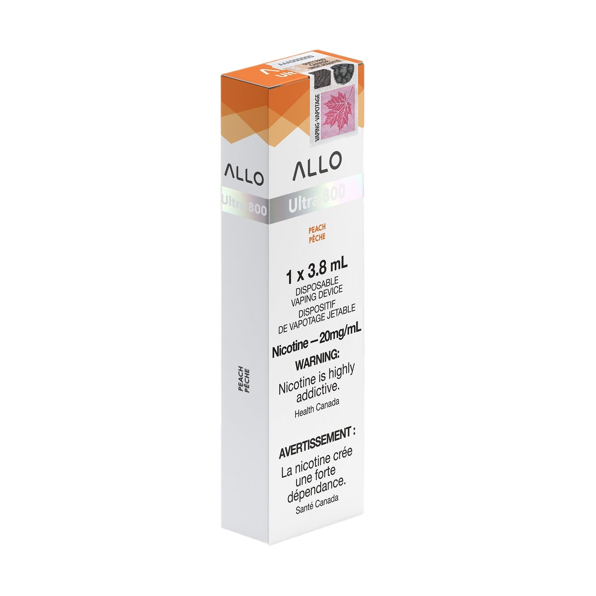 Allo ultra 800 puff disposable vape packaging 20mg nicotine flavour Peach