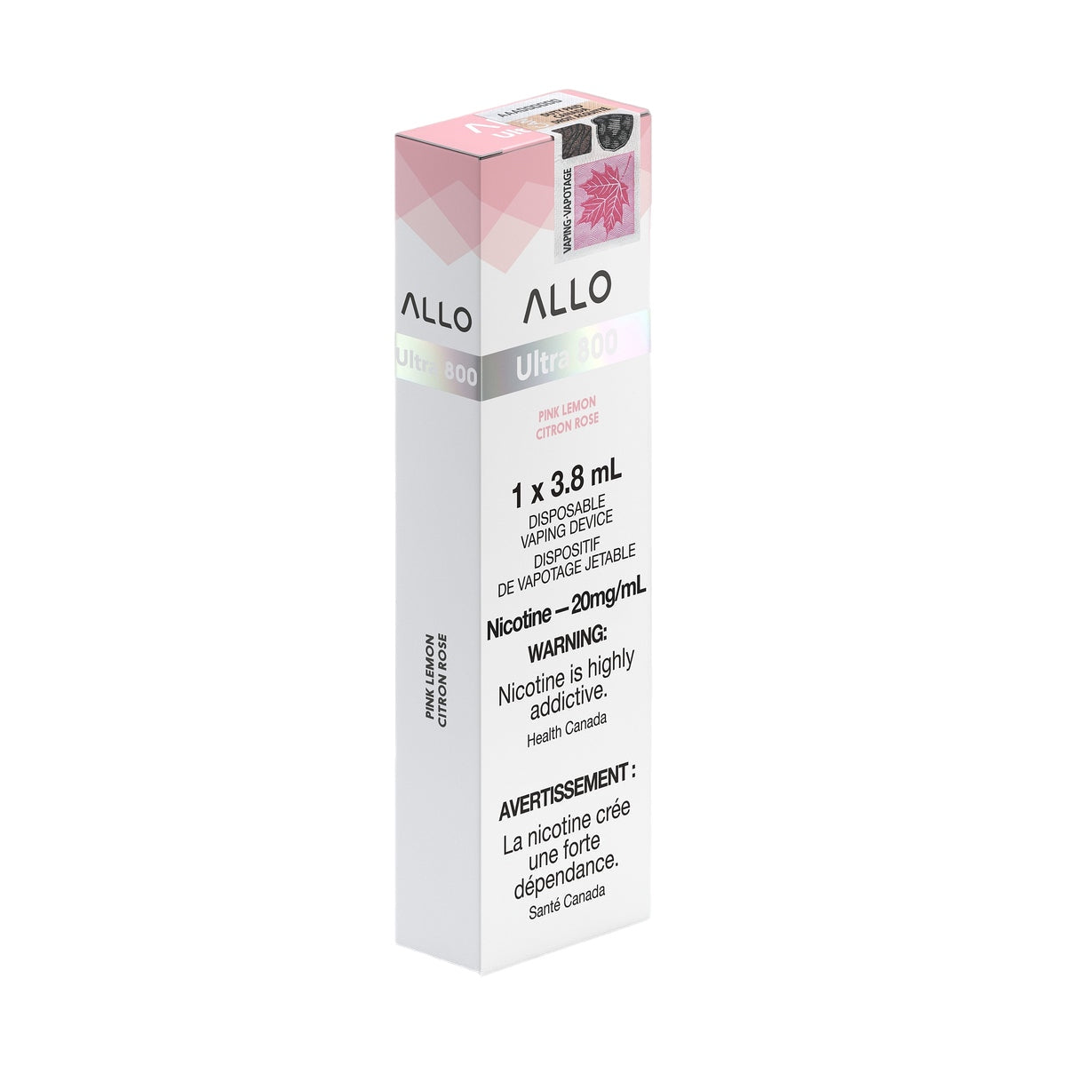 Allo ultra 800 puff disposable vape packaging 20mg nicotine flavour Pink Lemon 