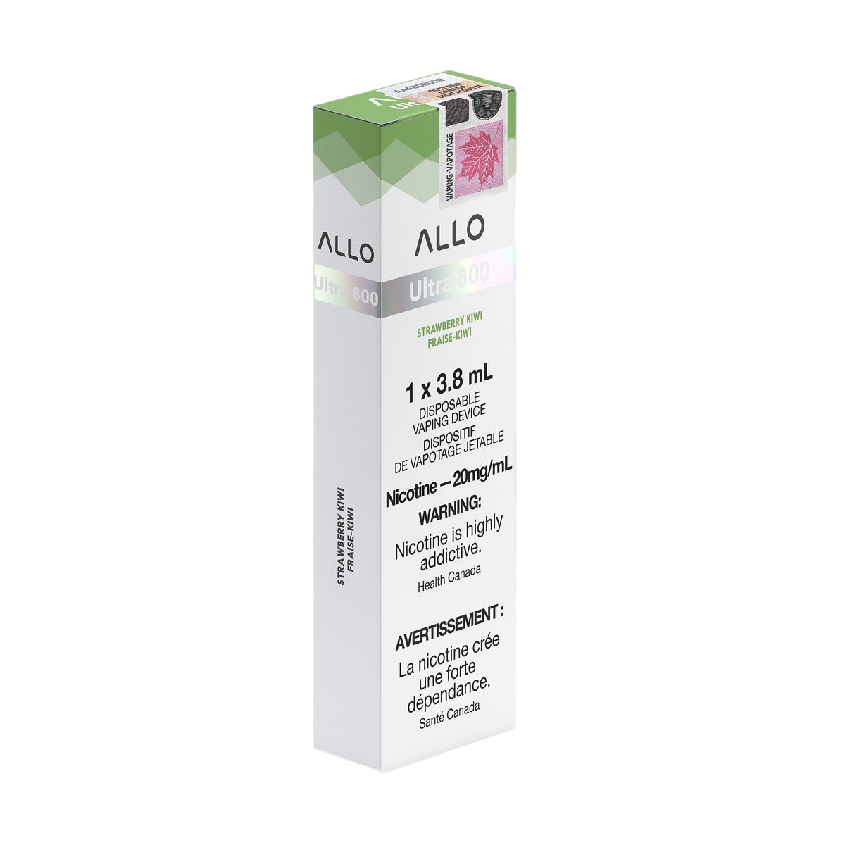 Allo ultra 800 puff disposable vape packaging 20mg nicotine flavour Strawberry Kiwi