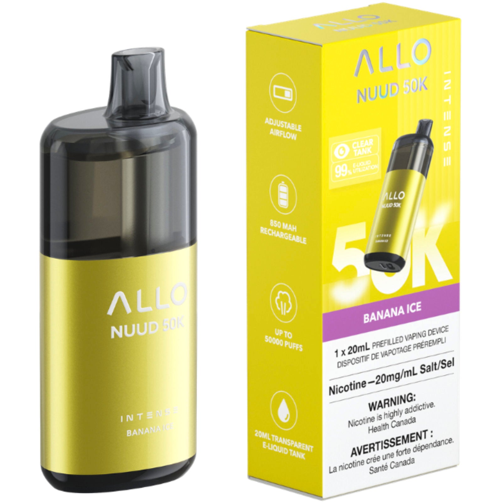 Allo Nuud 50K Disposable Vape - Banana Ice Cloud Island Vapour Allo Nuud 50K Disposable Vape - Banana Ice Cloud Island Vapour