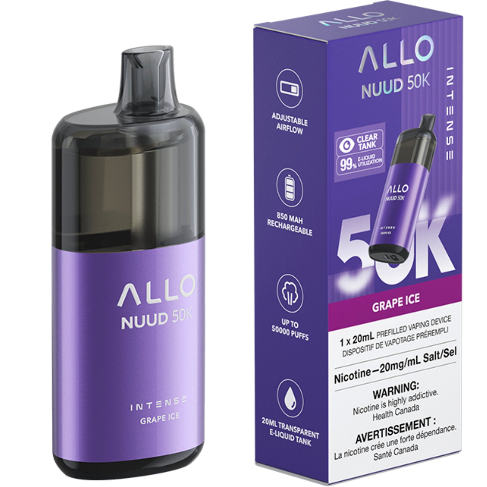 Allo Nuud 50K Disposable Vape Grape Ice