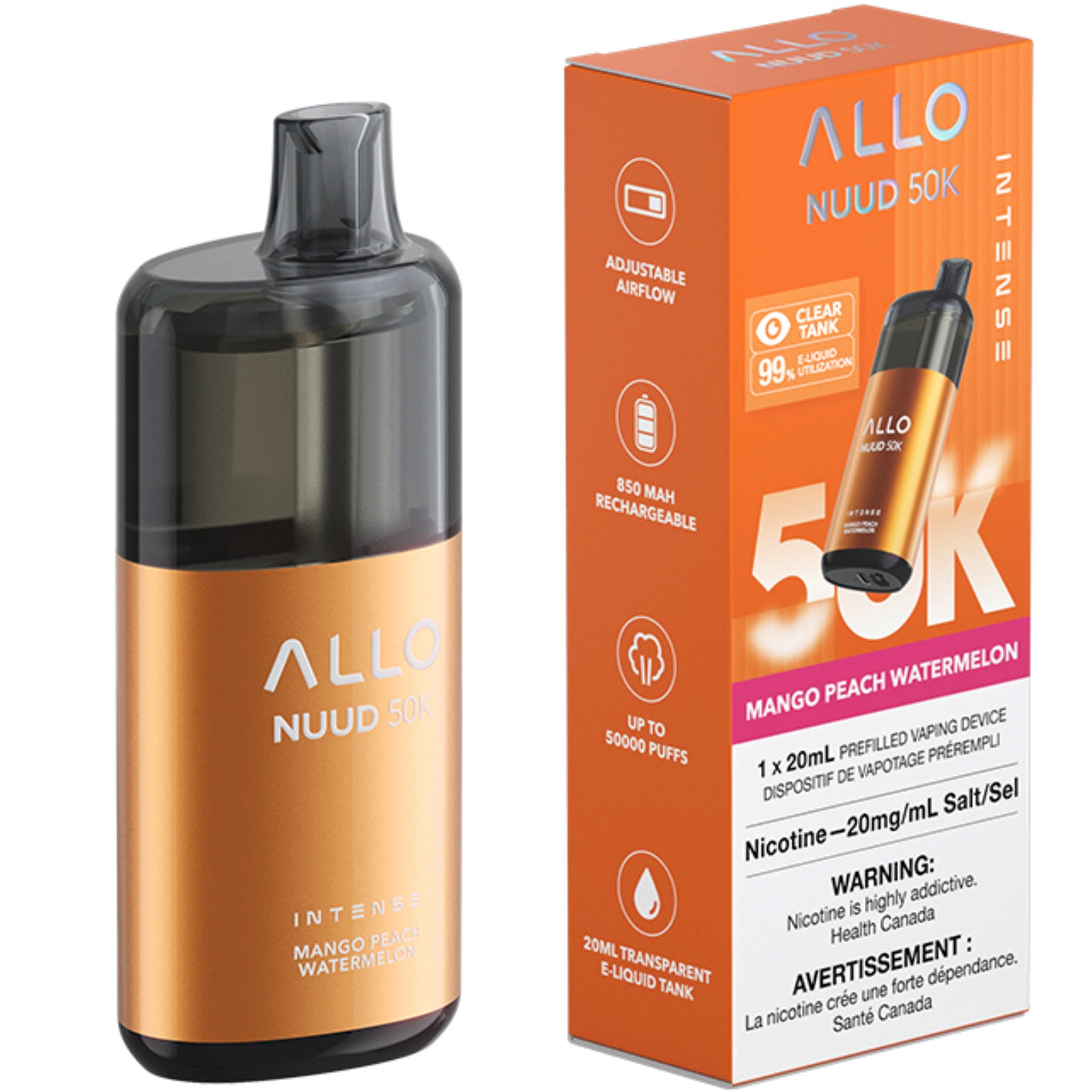 Allo Nuud 50K Disposable Vape Mango Peach Watermelon