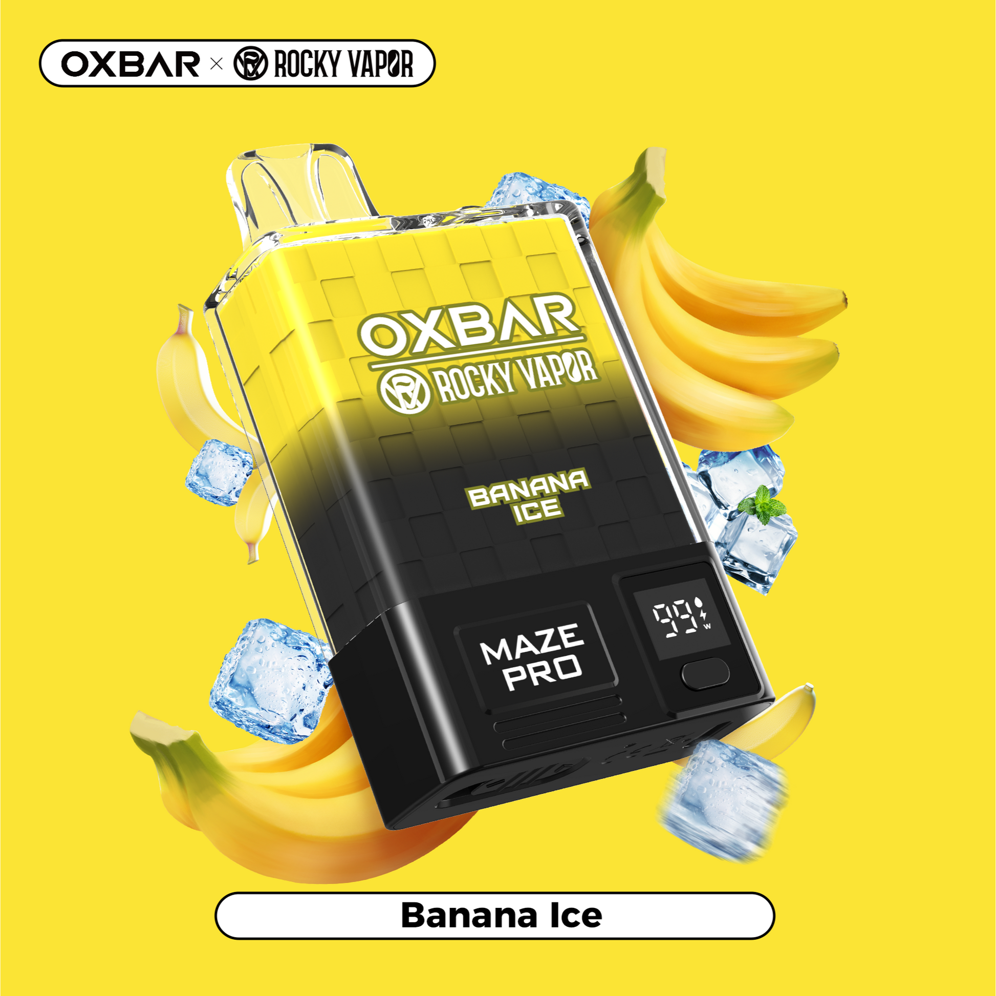 Banana Ice Rocky Vapor Oxbar Maze Pro Disposable Vape Flavour Render