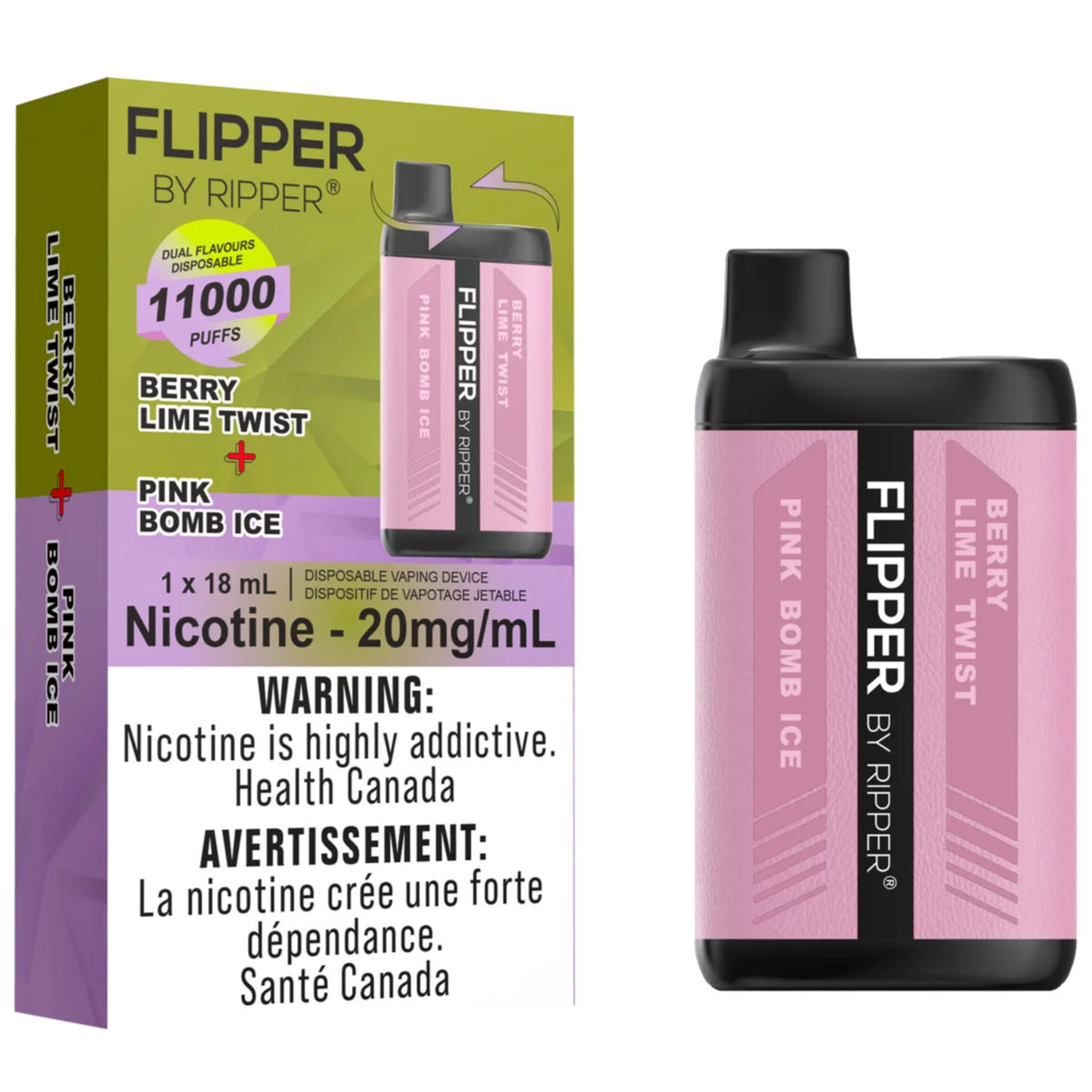 Pink Ripper Vape Flipper by Ripper 11K Disposable Vape - Pink Bomb Ice & Berry Lime Twi ...
