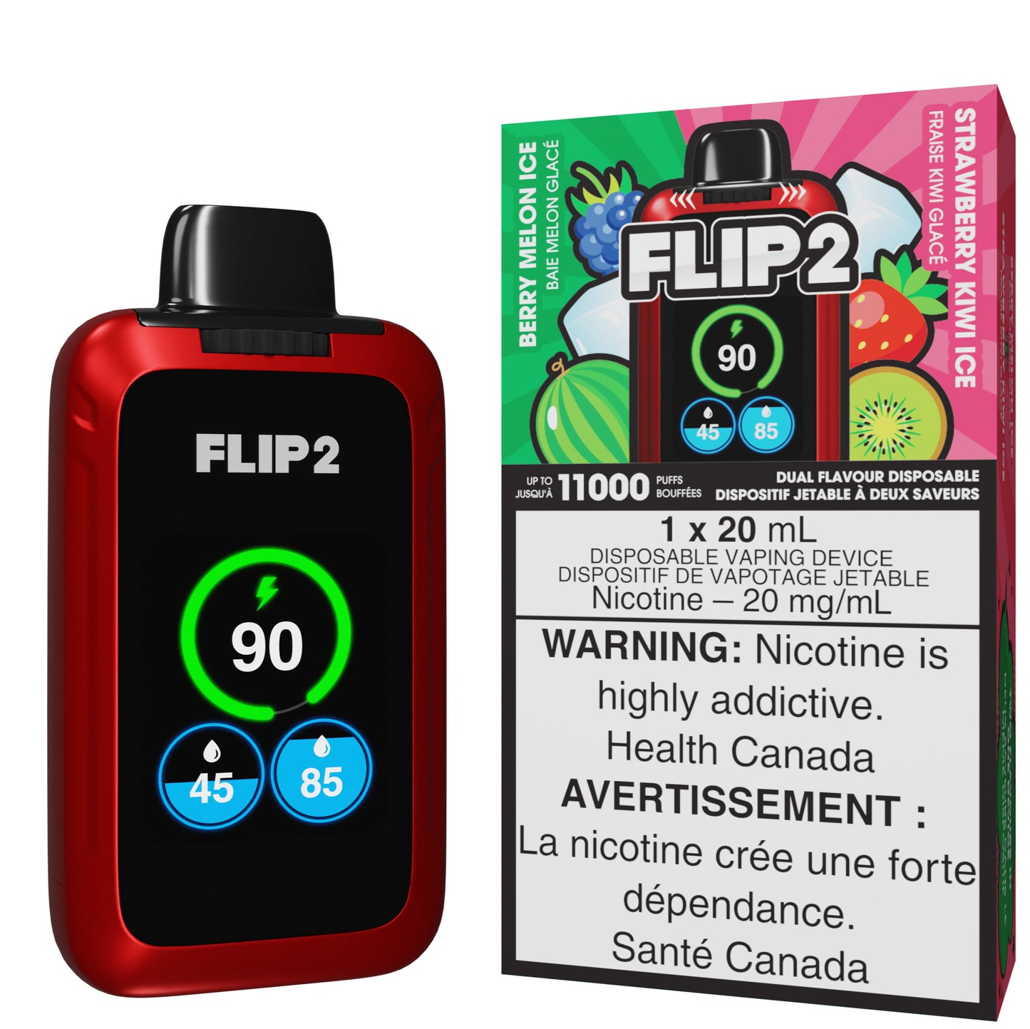 Berry Melon Ice And Strawberry Kiwi Ice FLIP 2 Disposable Vape By FLIP BAR