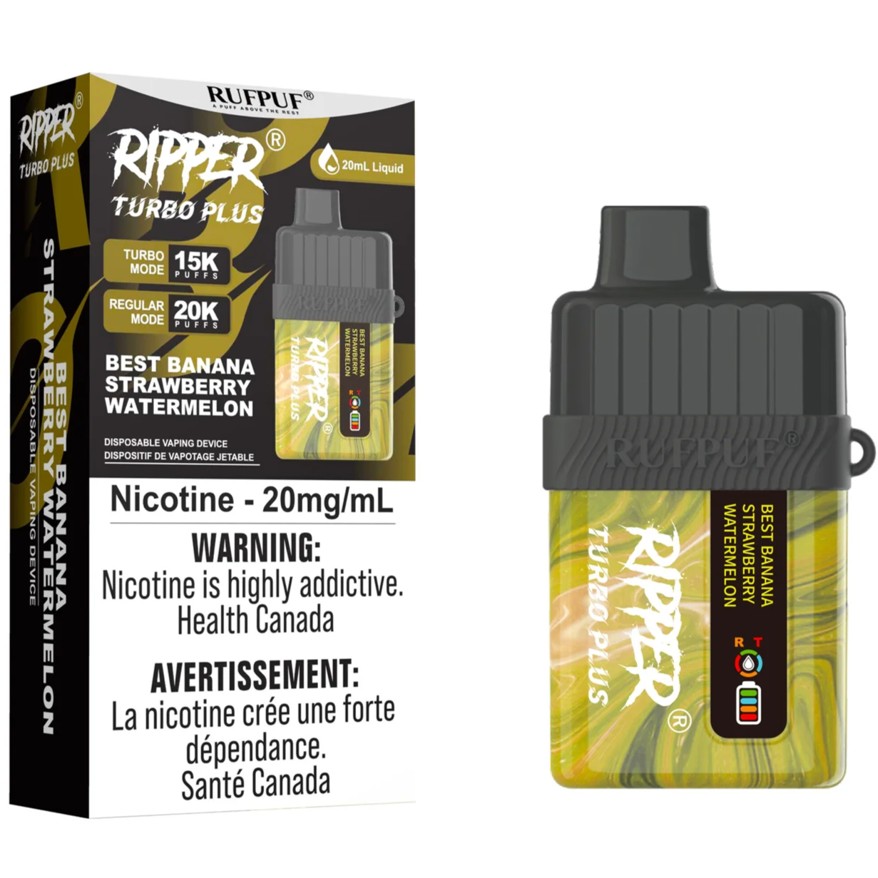 Best Banana Strawberry Watermelon RIPPER TURBO PLUS Disposable Vape