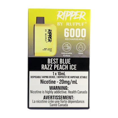 Rufpuf Ripper 6000 Disposable Vape flavour Best Blue Razz Peach Ice