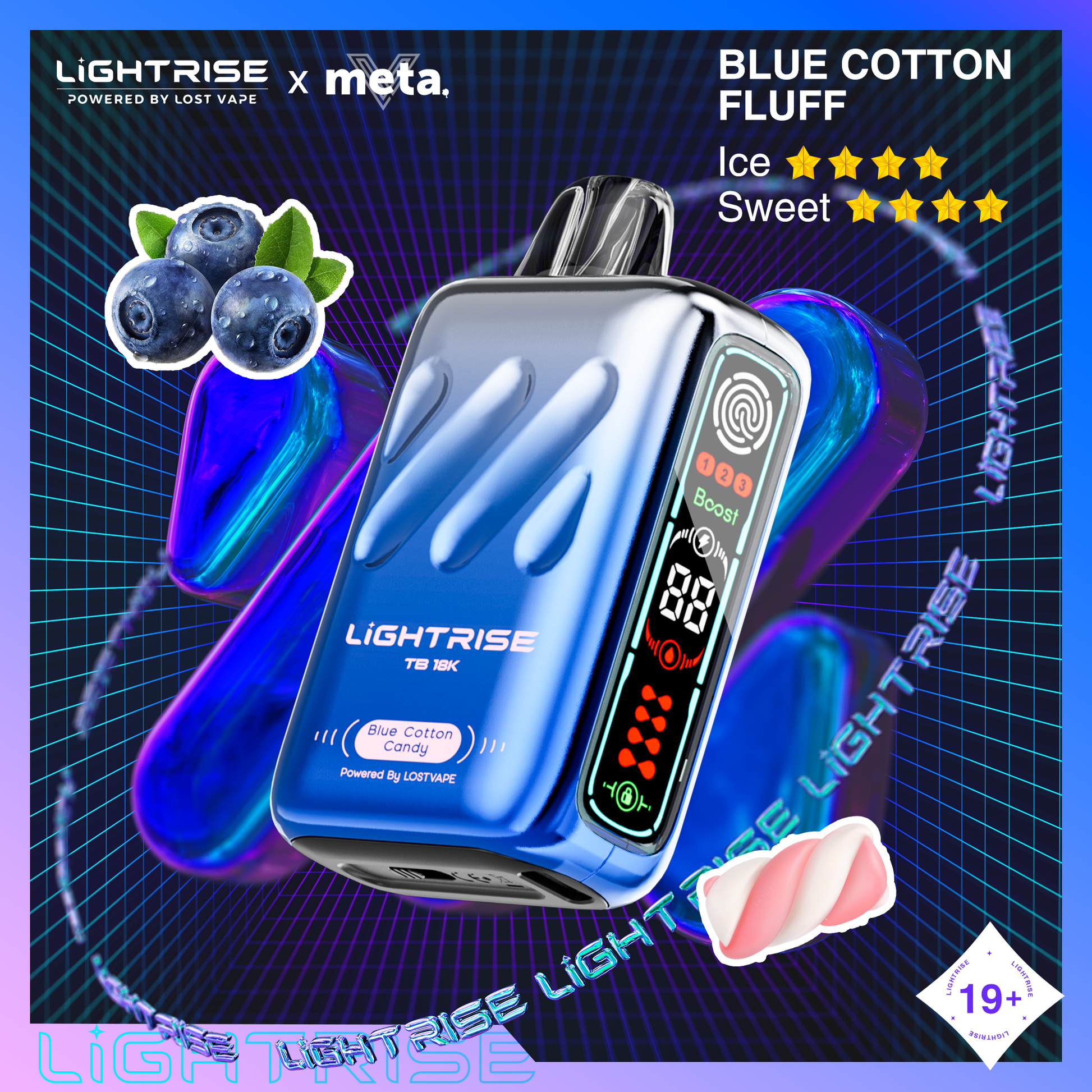 Lost Vape Lightrise TB 18K Disposable Vape - Blue Cotton Fluff Cloud Island Vapour Lost Vape Lightrise TB 18K Disposable Vape - Blue Cotton Fluff Cloud Island Vapour