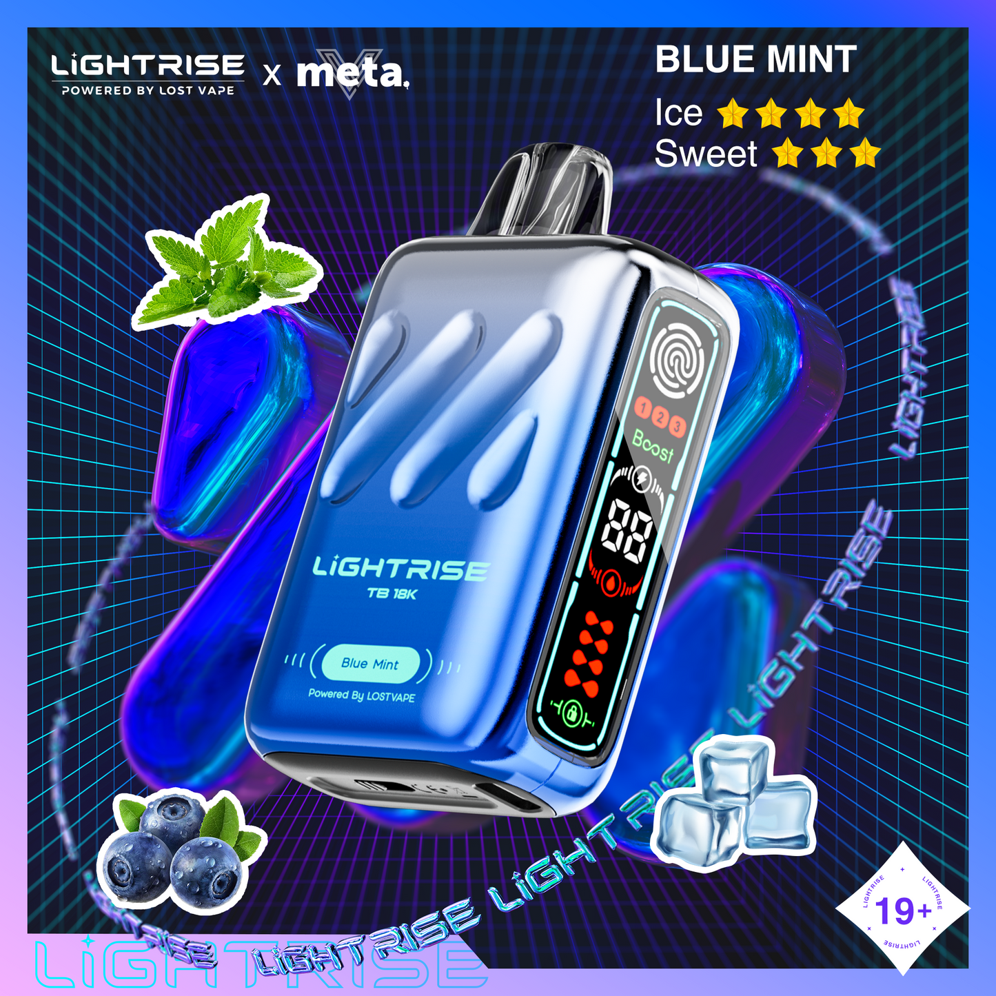 Blue Mint Lost Vape Lightrise TB 18K Disposable Vape 18000 Puffs