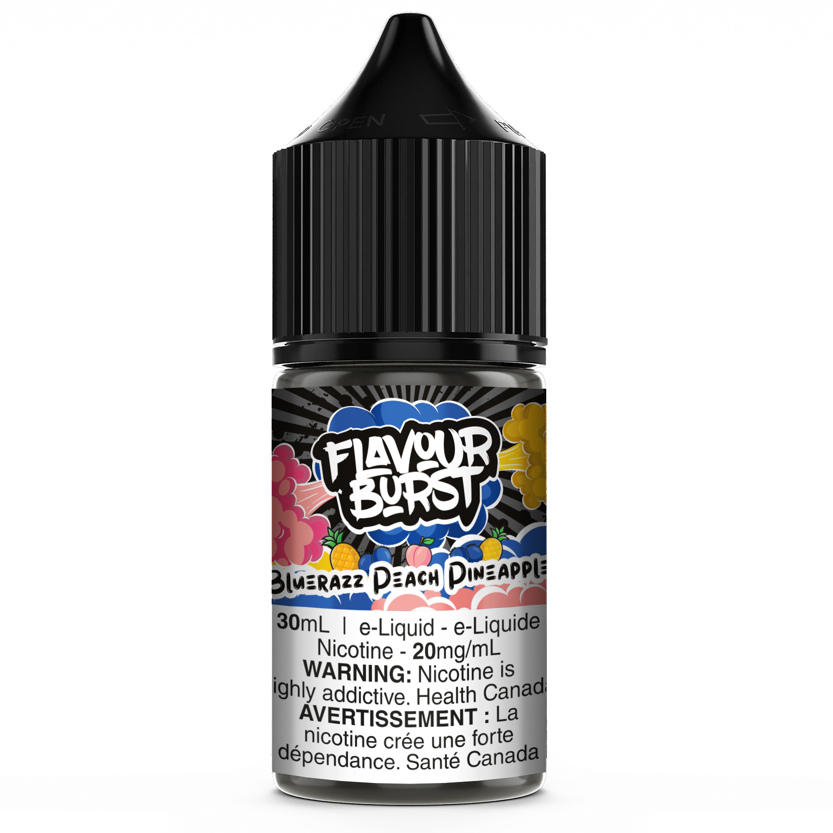 Flavour Burst Salt Nic E-Liquid Bluerazz Peach Pineapple