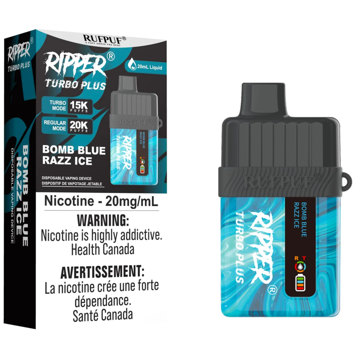 Bomb Blue Razz Ice RIPPER TURBO PLUS Disposable Vape