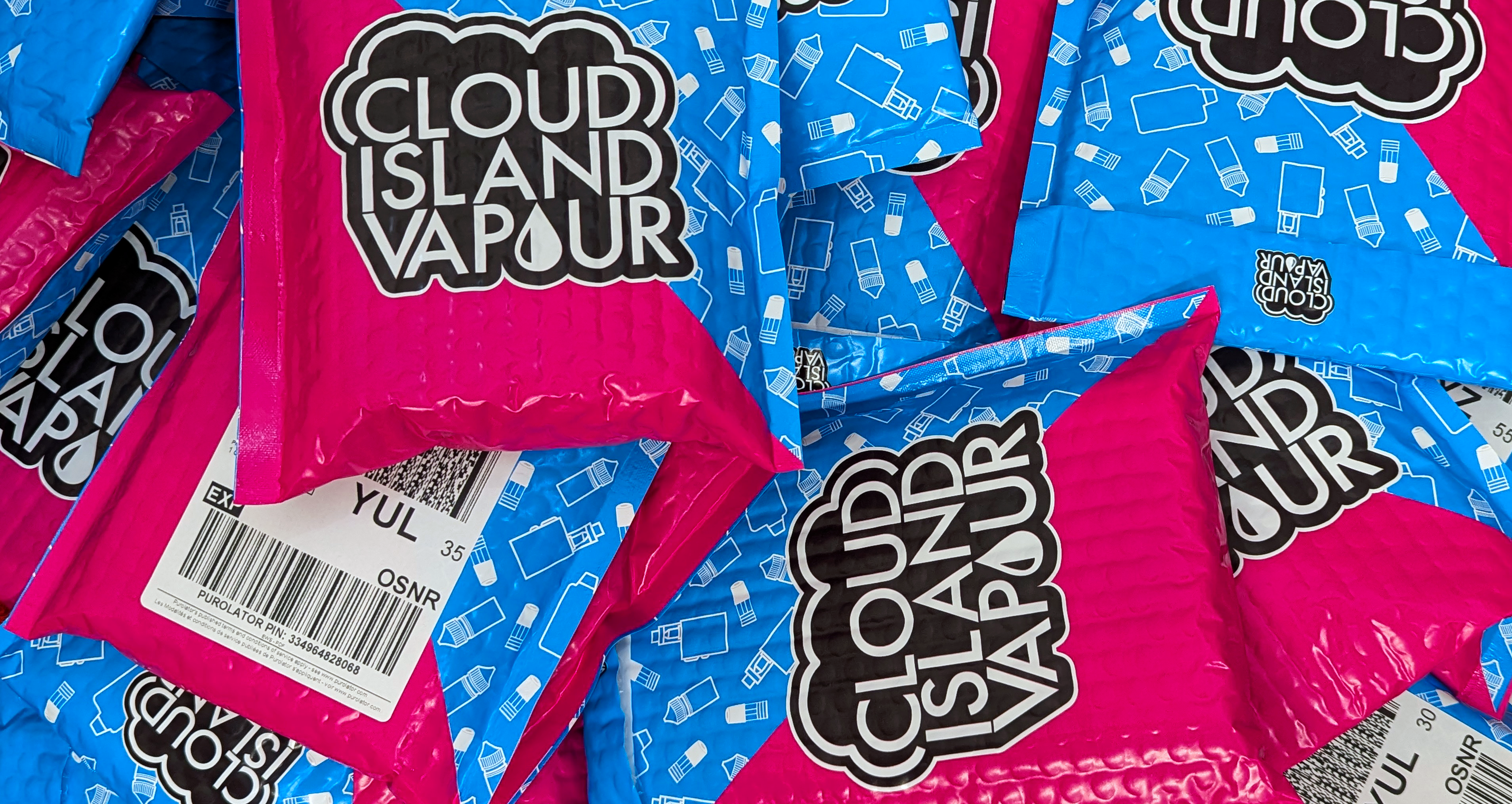 Cloud Island Vapour packages in shipping mailers