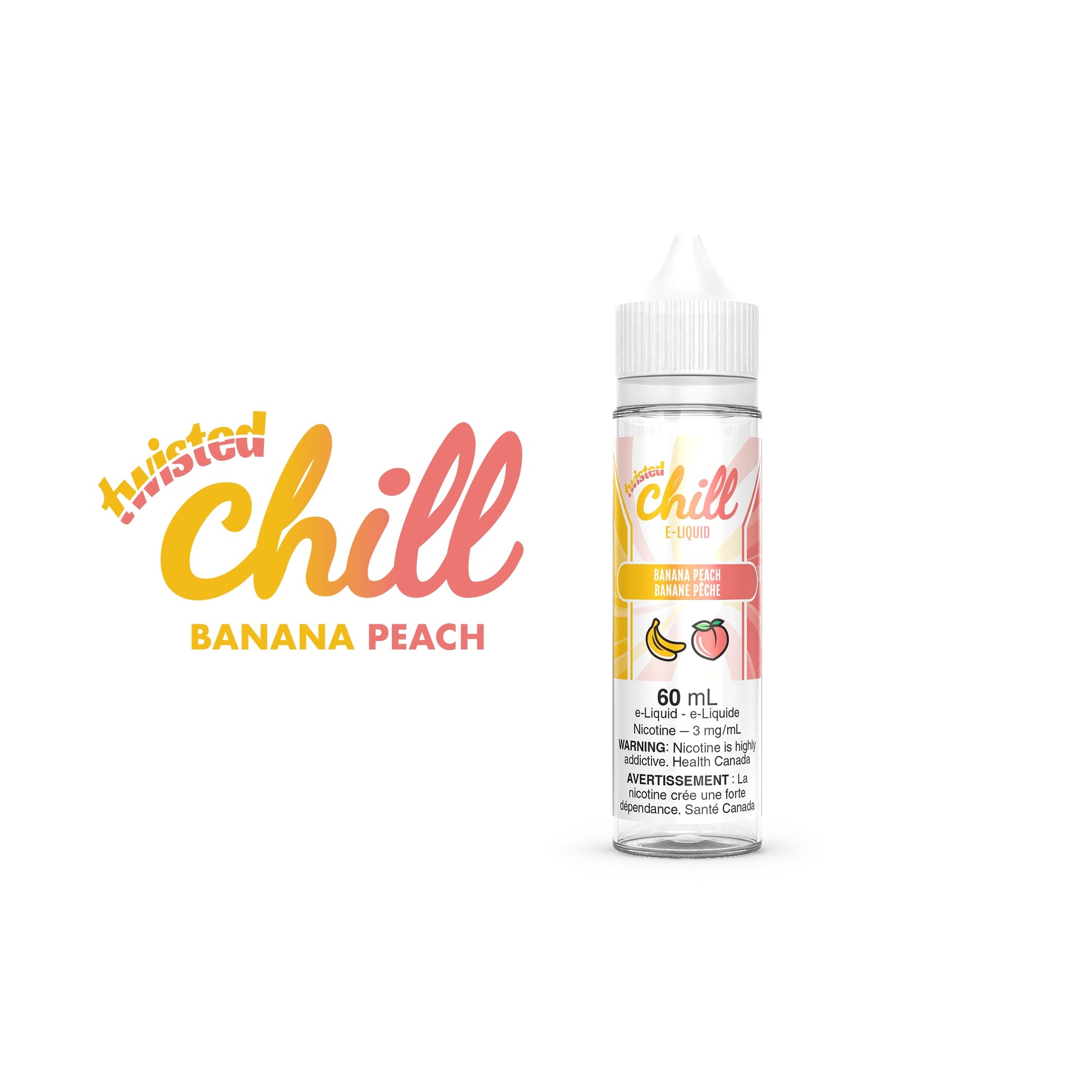 Chill Twisted E-Liquid 60ml bottle in the flavour Banana Peach