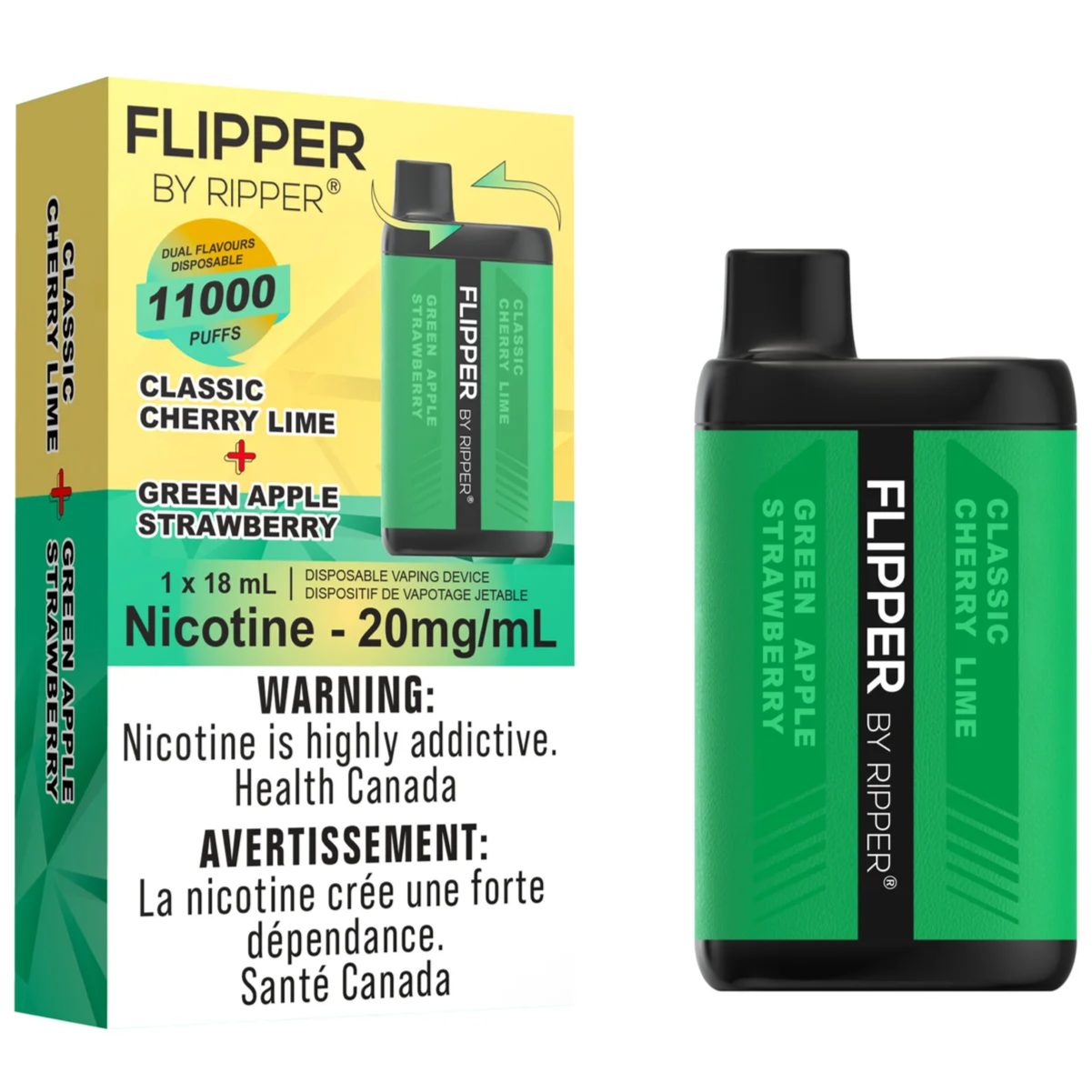 Classic Cherry Lime And Green Apple Strawberry Flipper by Ripper Vape 11000 11K Puffs Disposable