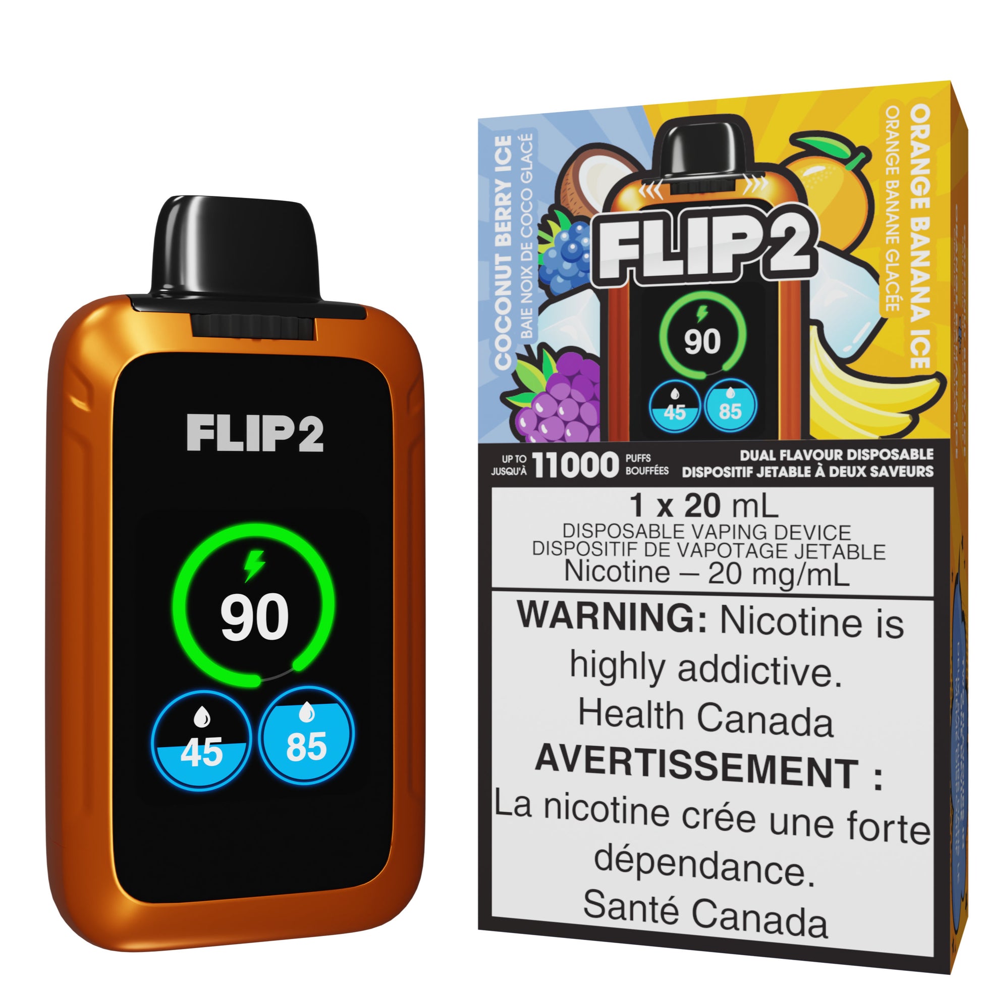 Coconut Berry Ice And Orange Banana Ice FLIP 2 Disposable Vape By FLIP BAR