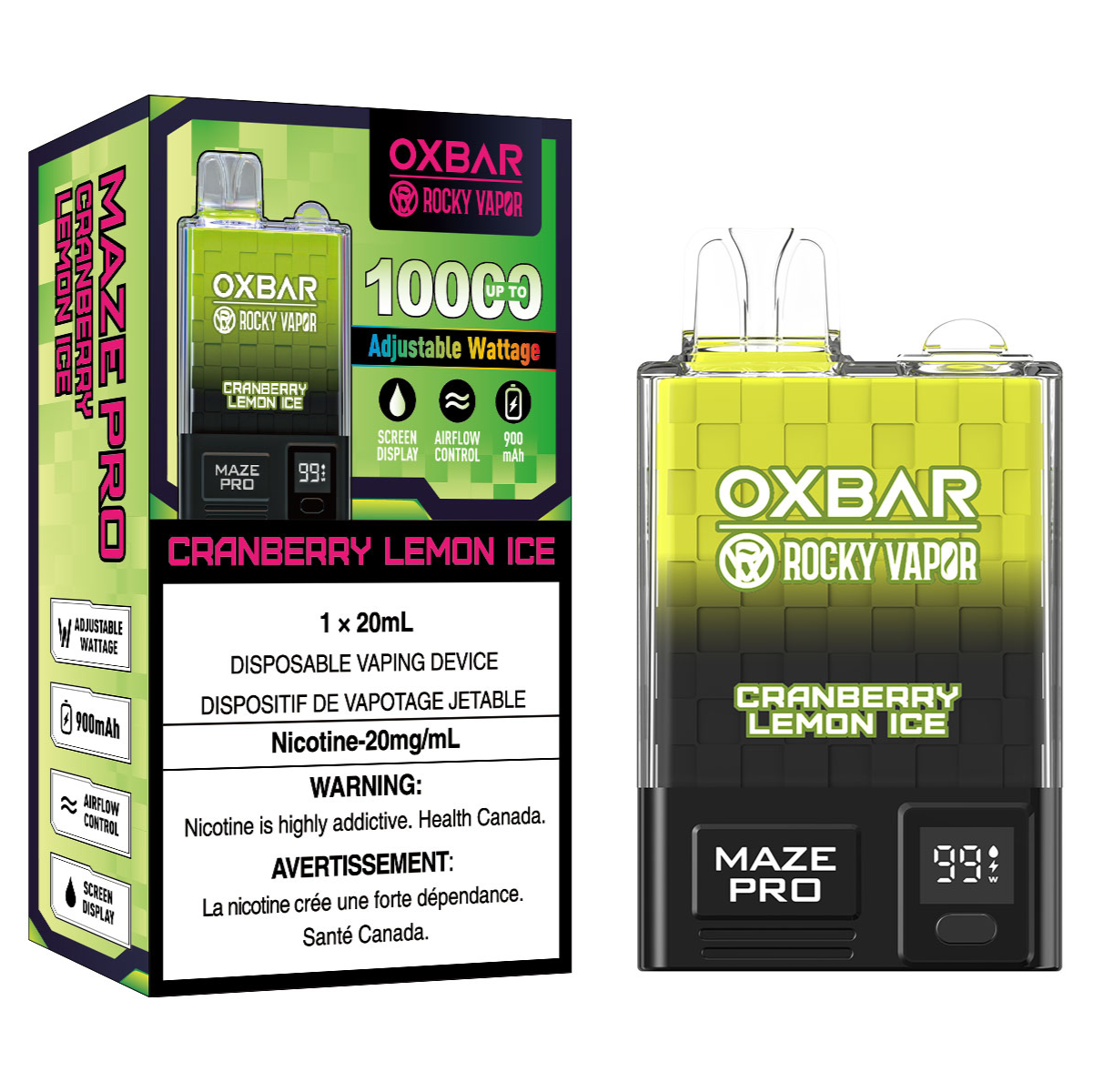 Cranberry Lemon Ice Rocky Vapor OXBAR Maze Pro 10K Puffs Disposable Vape