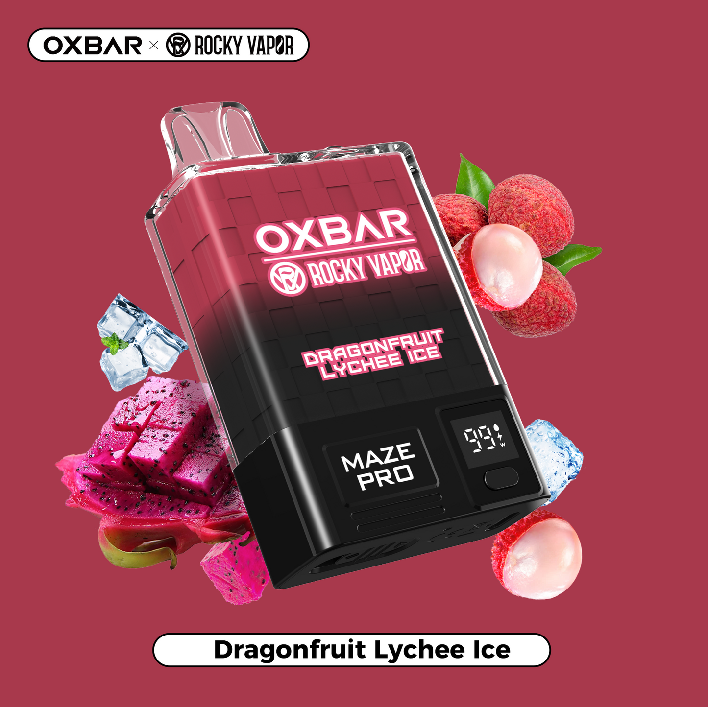 Dragonfruit Lychee Ice Rocky Vapor Oxbar Maze Pro Disposable Vape Flavour Render