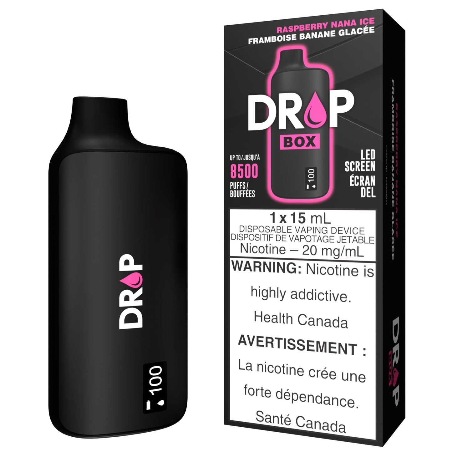 DROP BOX 8500 Disposable Vape in the flavour Raspberry Nana Ice