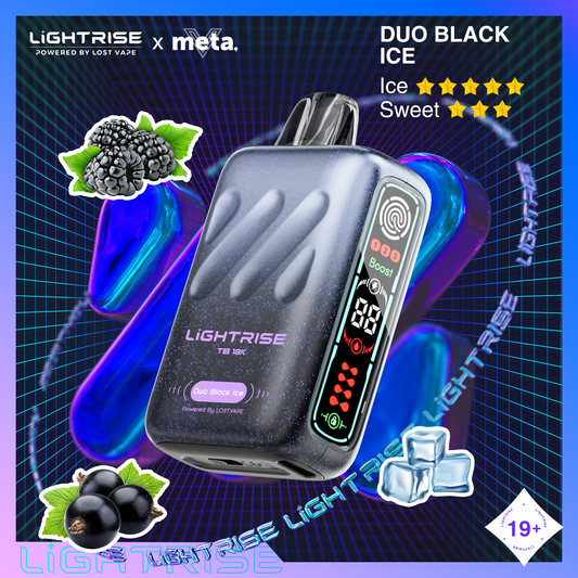 Duo Black Ice Lost Vape Lightrise TB 18K Disposable Vape 18000 Puffs