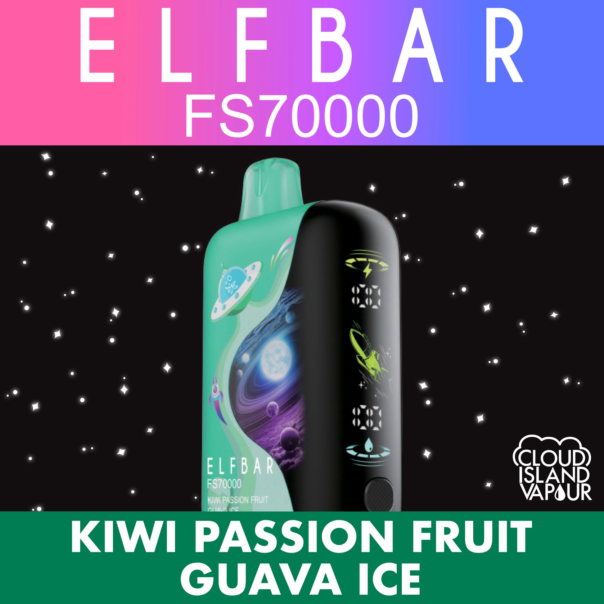 ELF BAR FS70K Disposable Vape - Kiwi Passion Fruit Guava Ice Cloud Island Vapour ELF BAR FS70K Disposable Vape - Kiwi Passion Fruit Guava Ice Cloud Island Vapour