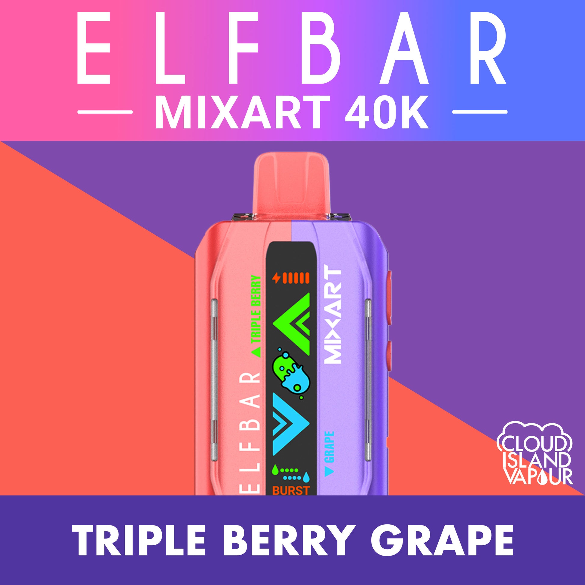 ELF BAR MIXART 40K Disposable Vape - Triple Berry Grape Cloud Island Vapour ELF BAR MIXART 40K Disposable Vape - Triple Berry Grape Cloud Island Vapour