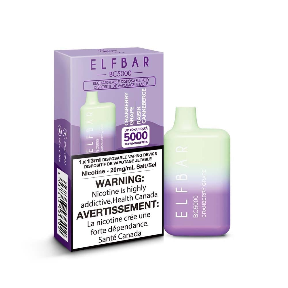 ELFBAR BC5000 puff rechargeable disposable vape 20mg/ml Salt nicotine Cranberry Grape