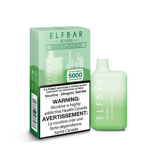 ELFBAR BC5000 puff rechargeable disposable vape 20mg/ml Salt nicotine Kiwi Passionfruit Guava