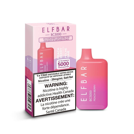 ELFBAR BC5000 puff rechargeable disposable vape 20mg/ml Salt nicotine Peach Berry