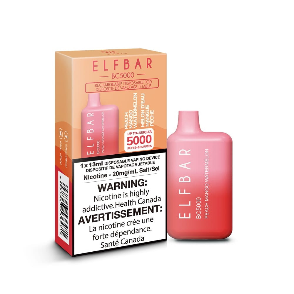 ELFBAR BC5000 puff rechargeable disposable vape 20mg/ml Salt nicotine Peach Mango Watermelon