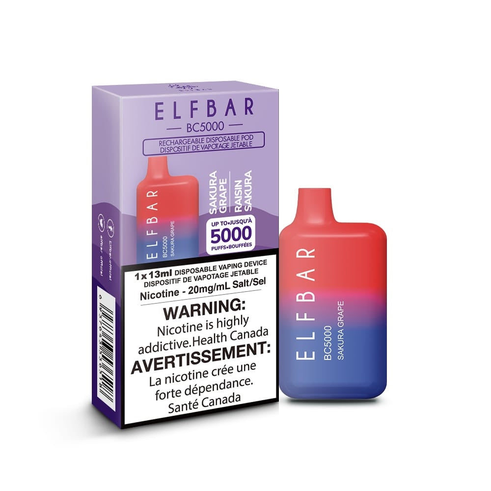 ELFBAR BC5000 puff rechargeable disposable vape 20mg/ml Salt nicotine Sakura Grape