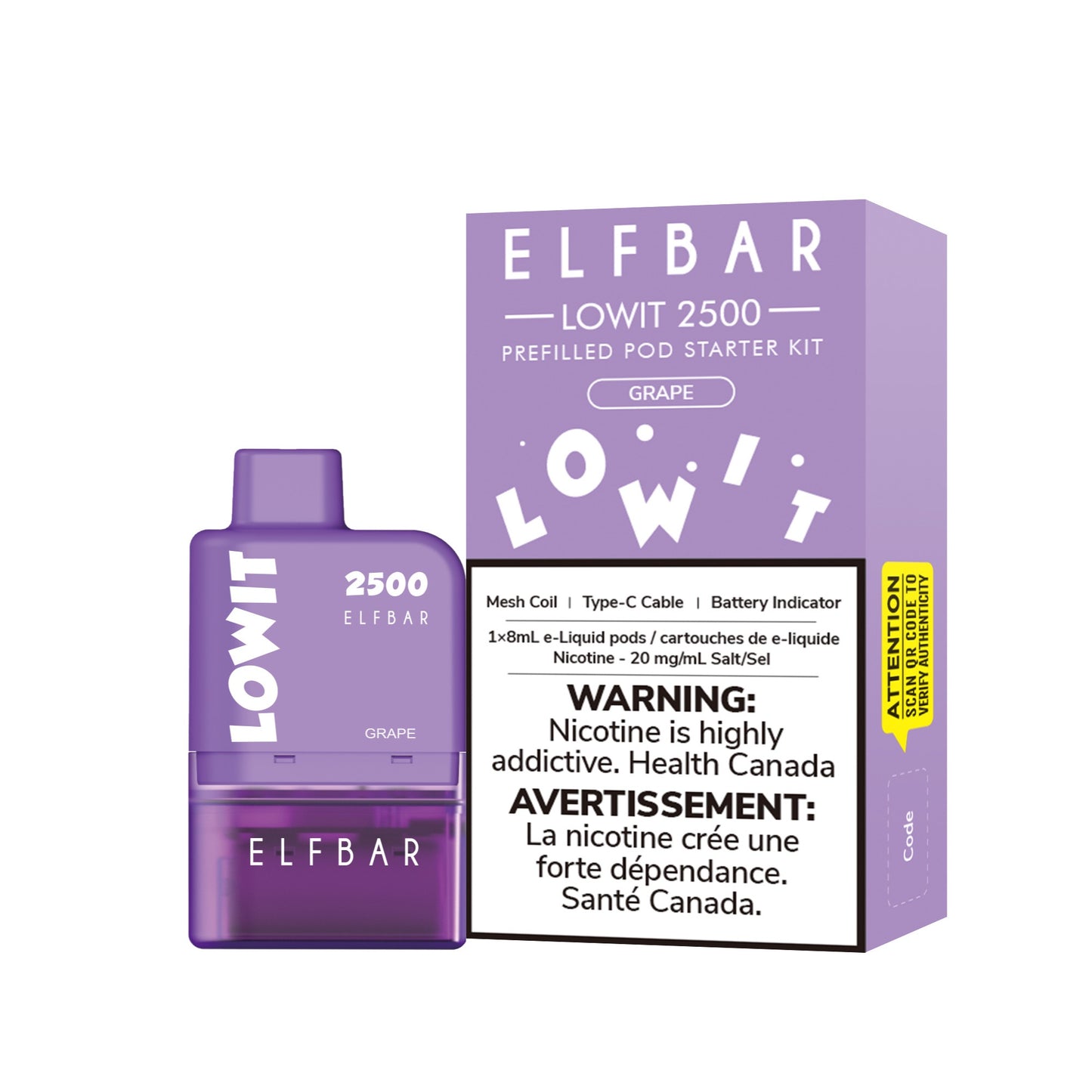 ELFBAR Lowit 2500 Pod Starter Kit flavour Grape