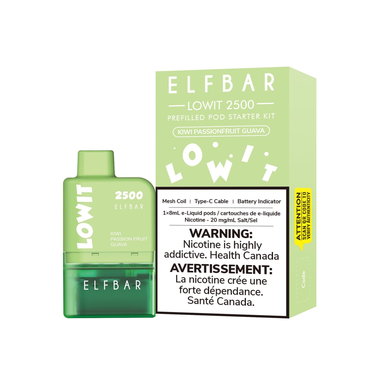 ELFBAR Lowit 2500 Pod Starter Kit flavour Kiwi Passionfruit Guava