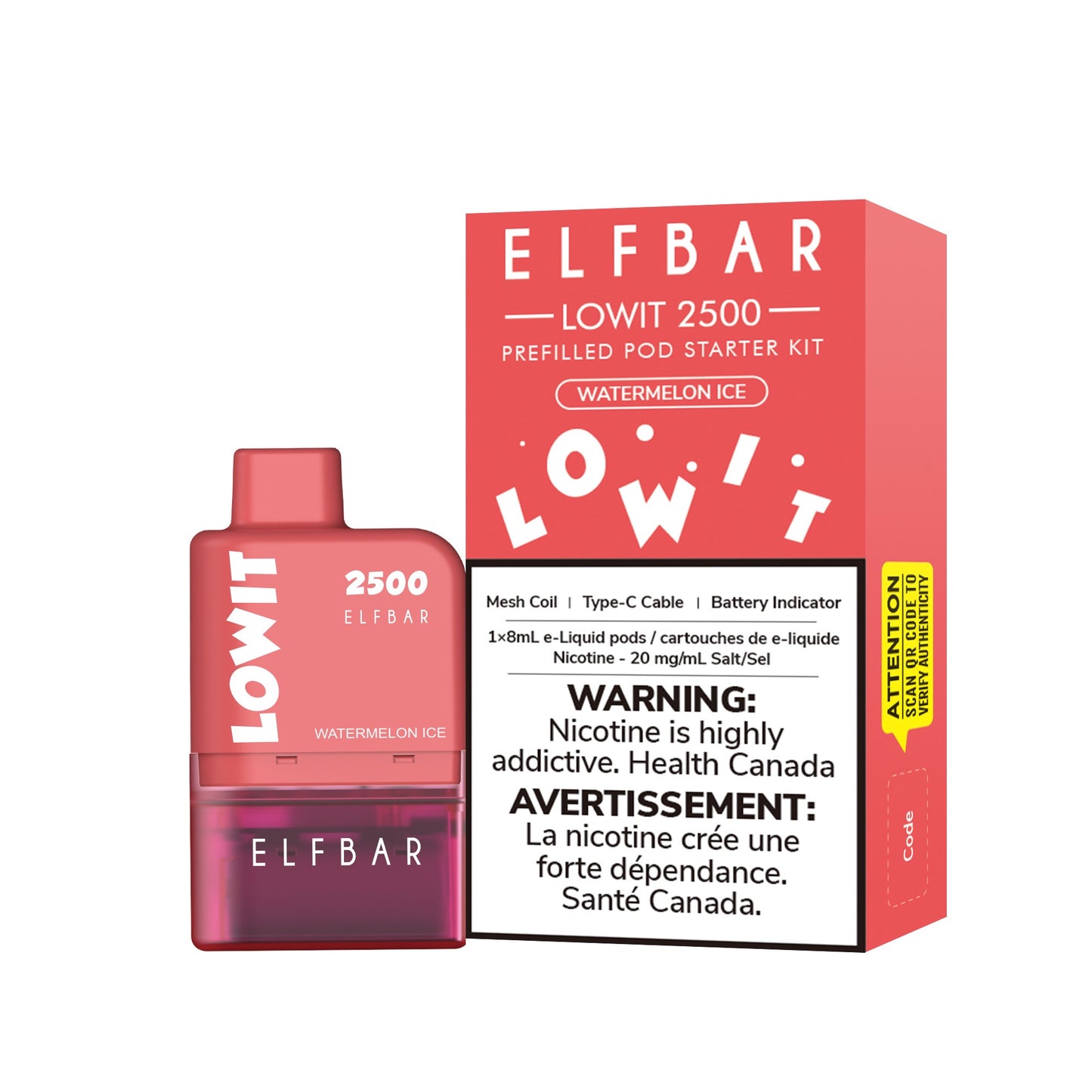 ELFBAR Lowit 2500 Pod Starter Kit flavour Watermelon Ice