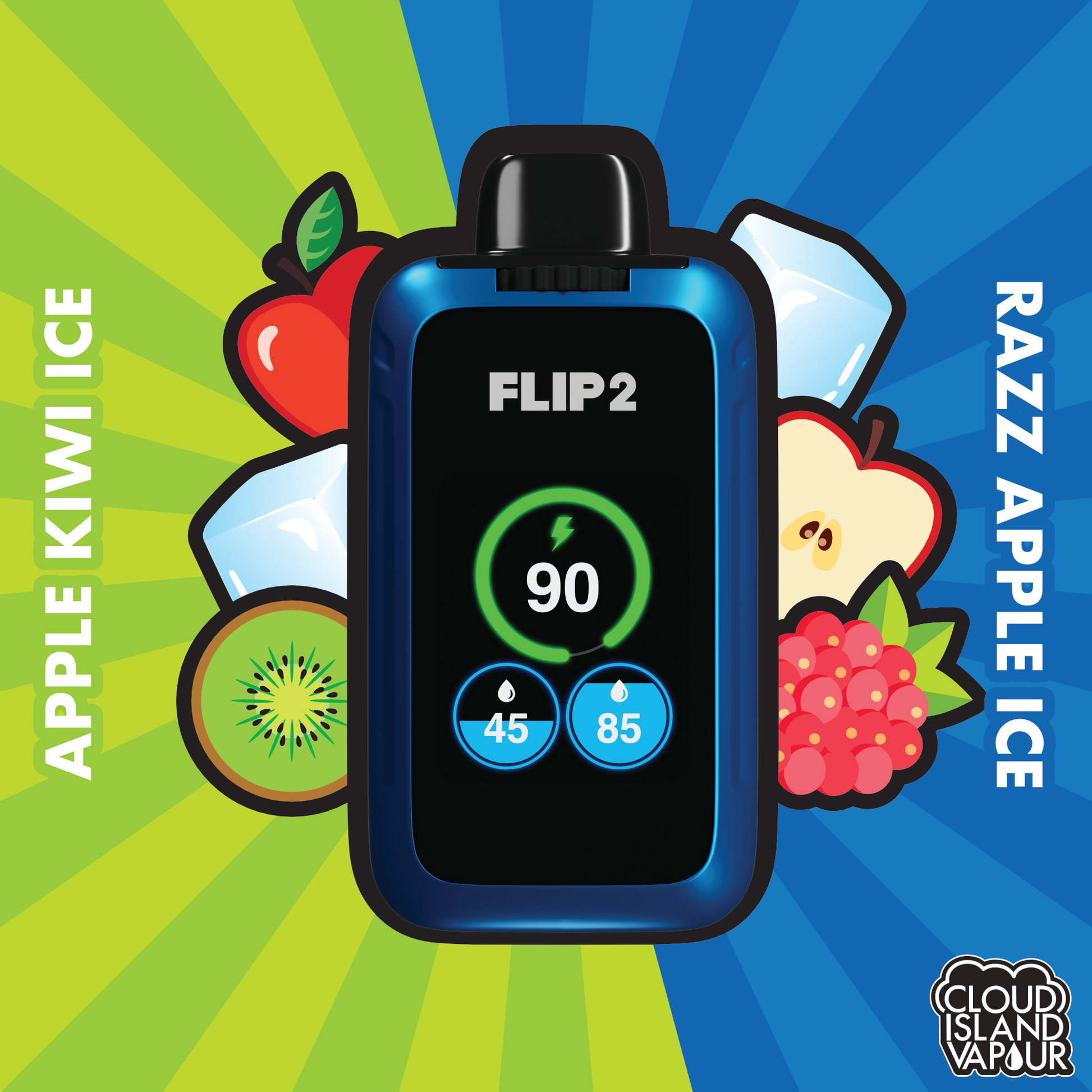 Flip 2 Disposable Vape - Apple Kiwi Ice And Razz Apple Ice Cloud Island Vapour Flip 2 Disposable Vape - Apple Kiwi Ice And Razz Apple Ice Cloud Island Vapour