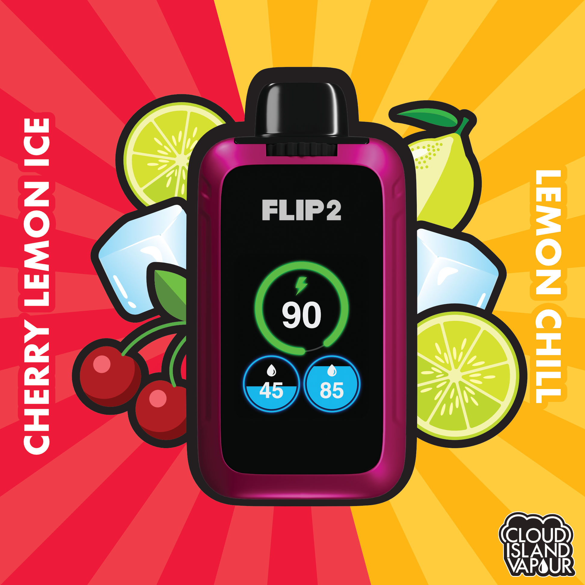 Flip 2 Disposable Vape - Cherry Lemon Ice And Lemon Chill Cloud Island Vapour Flip 2 Disposable Vape - Cherry Lemon Ice And Lemon Chill Cloud Island Vapour