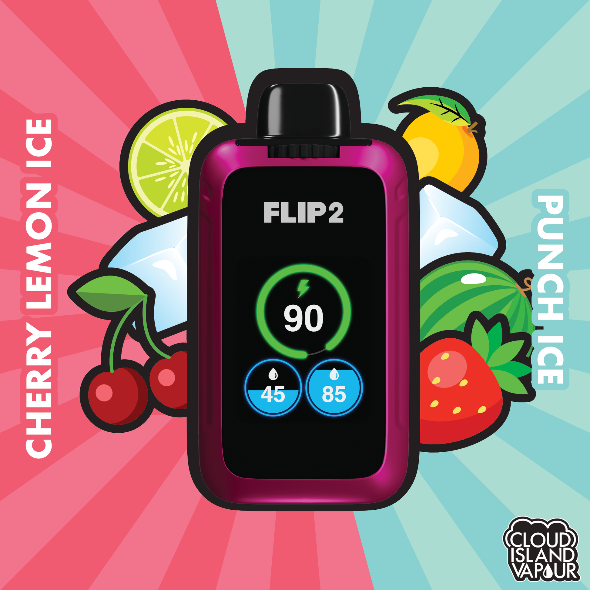 Flip 2 Disposable Vape - Cherry Lemon Ice And Punch Ice Cloud Island Vapour Flip 2 Disposable Vape - Cherry Lemon Ice And Punch Ice Cloud Island Vapour