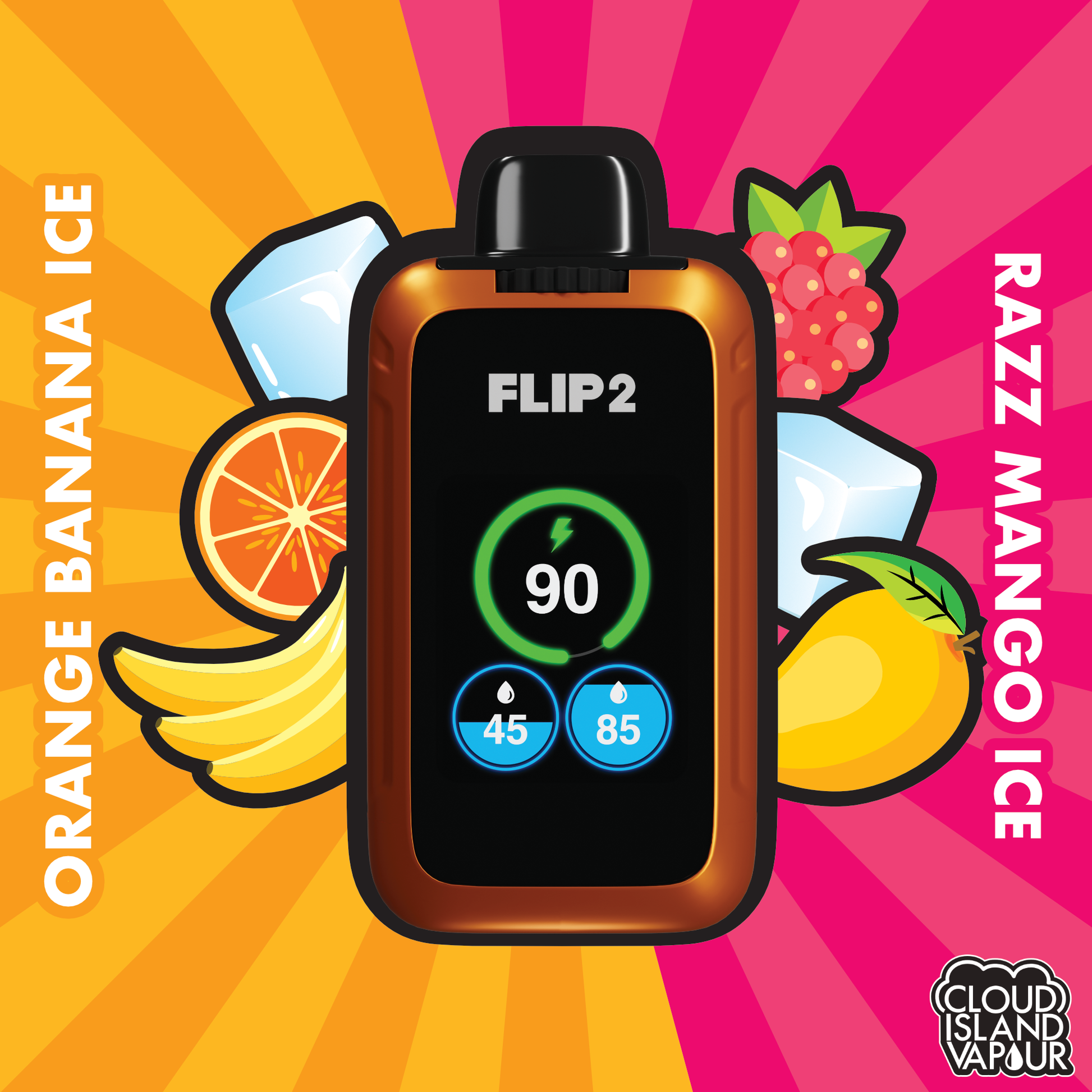 FLIP 2 Disposable Vape By FLIP BAR Orange Banana Ice And Razz Mango Ice