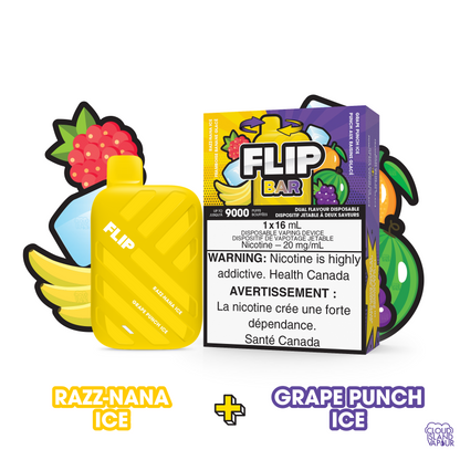 FLIPBAR 9000 2-in-1 Dual Flavour Disposable Vape flavour Razz Nana Ice plus Grape Punch Ice 