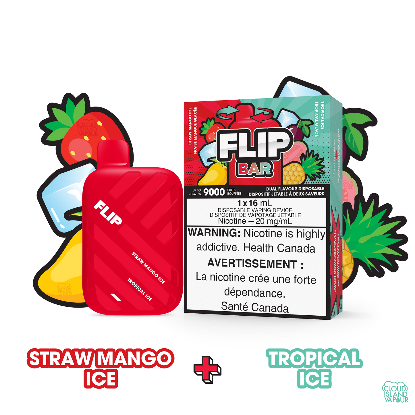 FLIPBAR 9000 2-in-1 Dual Flavour Disposable Vape flavour Straw Mango Ice plus Tropical Ice 