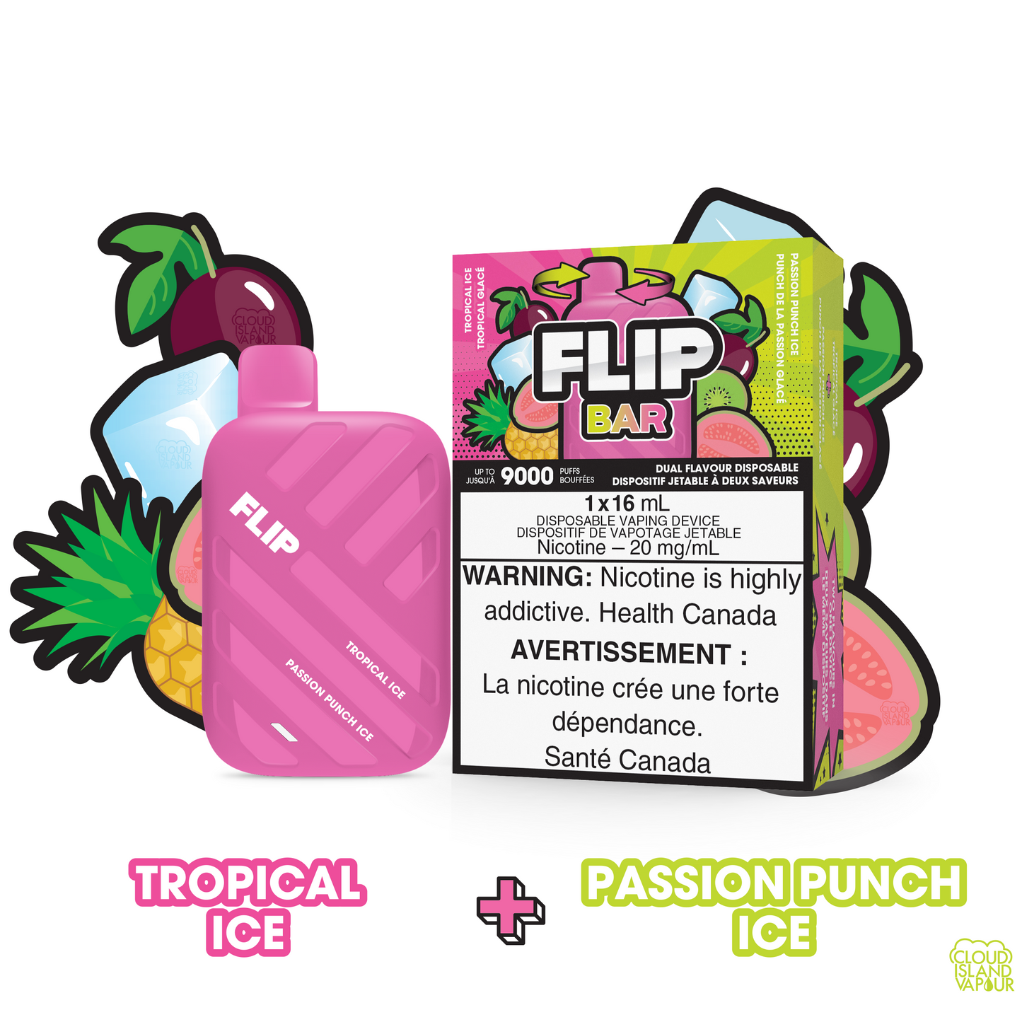 FLIPBAR 9000 2-in-1 Dual Flavour Disposable Vape flavour Tropical Ice plus Passion Punch Ice 