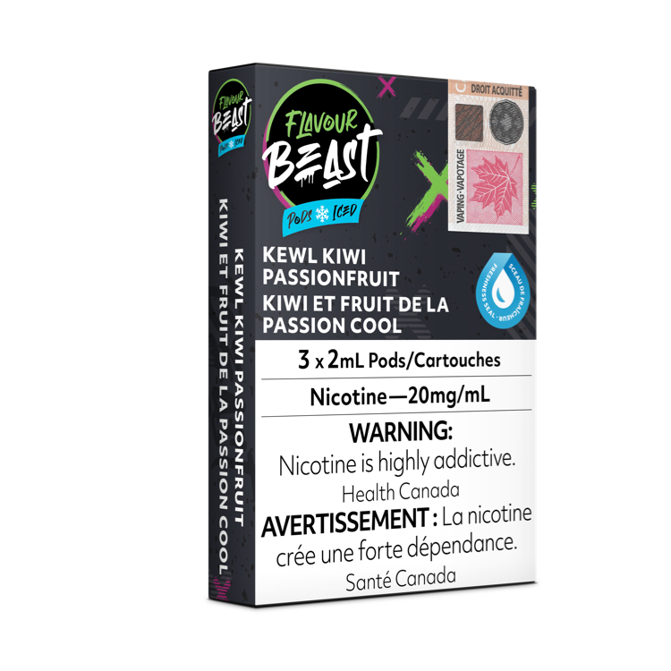 Flavour Beast Prefilled e-liquid vape Pods 3-pack Kewl Kiwi Passionfruit