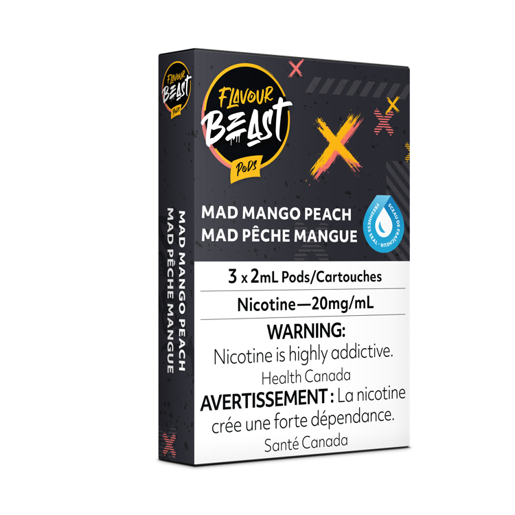 Flavour Beast Prefilled e-liquid vape Pods 3-pack Mad Mango Peach