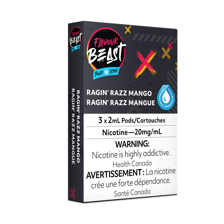 Flavour Beast Prefilled e-liquid vape Pods 3-pack Ragin' Razz Mango