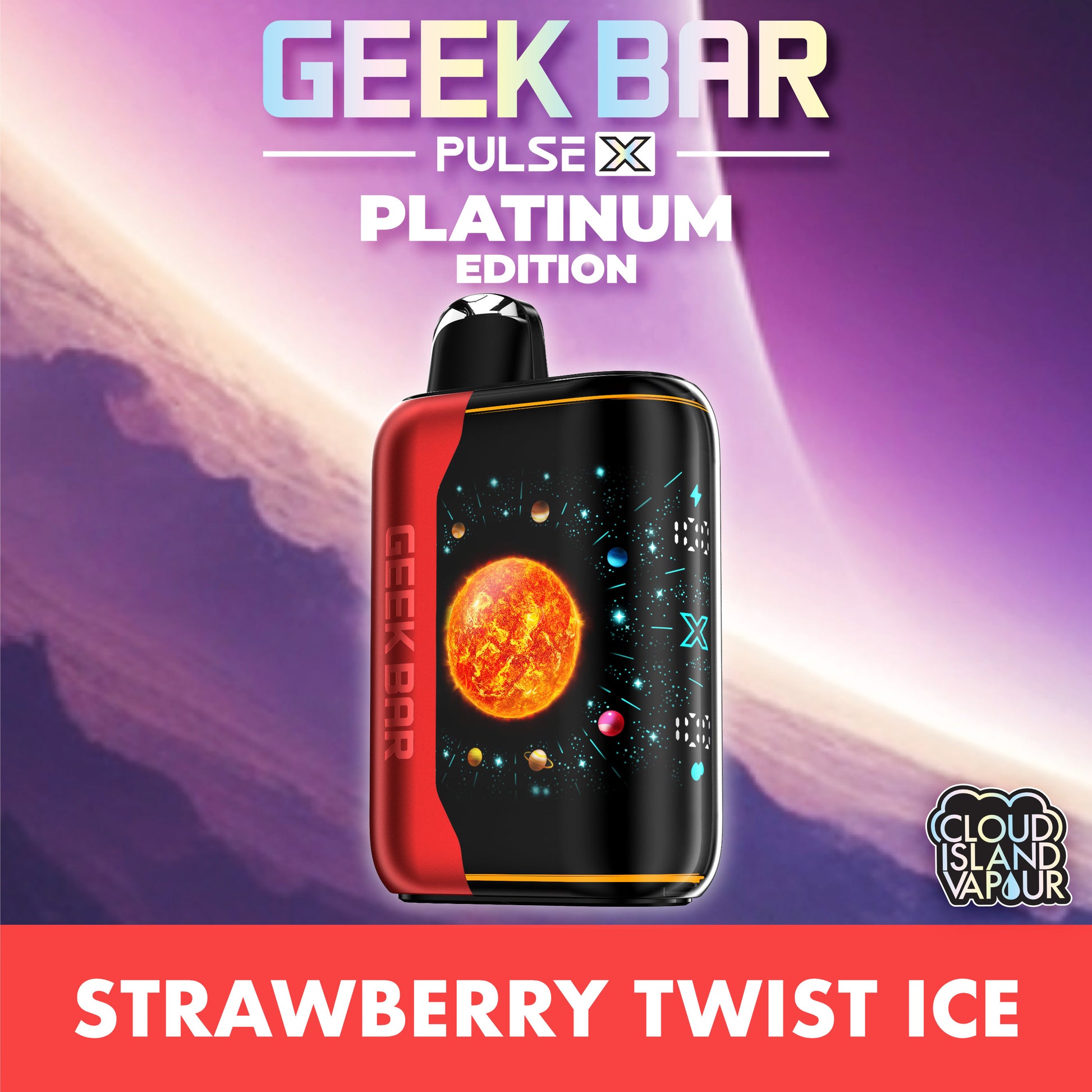 GEEK BAR PULSE X PLATINUM EDITION Disposable Vape - Strawberry Twist I Cloud Island Vapour GEEK BAR PULSE X PLATINUM EDITION Disposable Vape - Strawberry Twist I Cloud Island Vapour