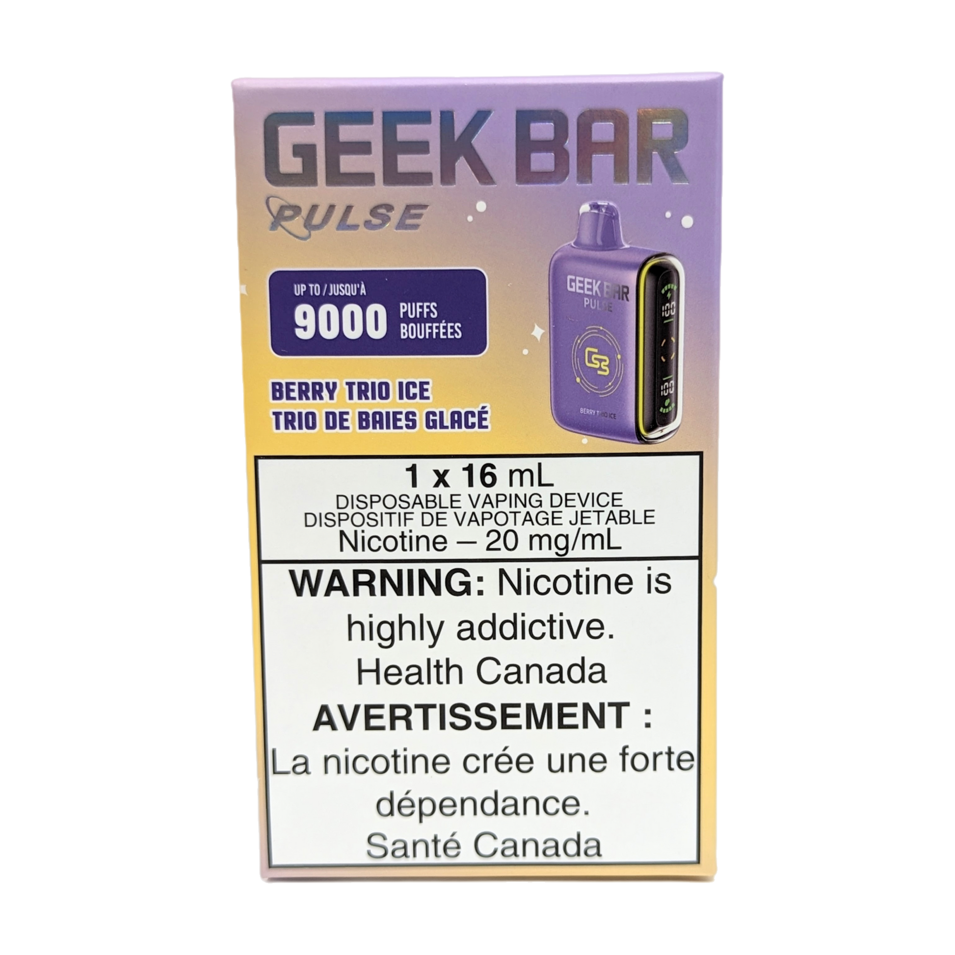 GEEK BAR Pulse 9000 Disposable Vape packaging in the flavour Berry Trio Ice